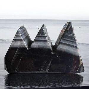 Black Agate Quartz Crystal Mountain Carving‎ (#7)